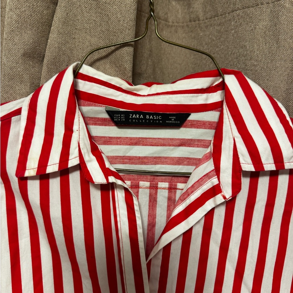 Zara Striped Button Down Shirt - Red & White - Picture 4 of 8